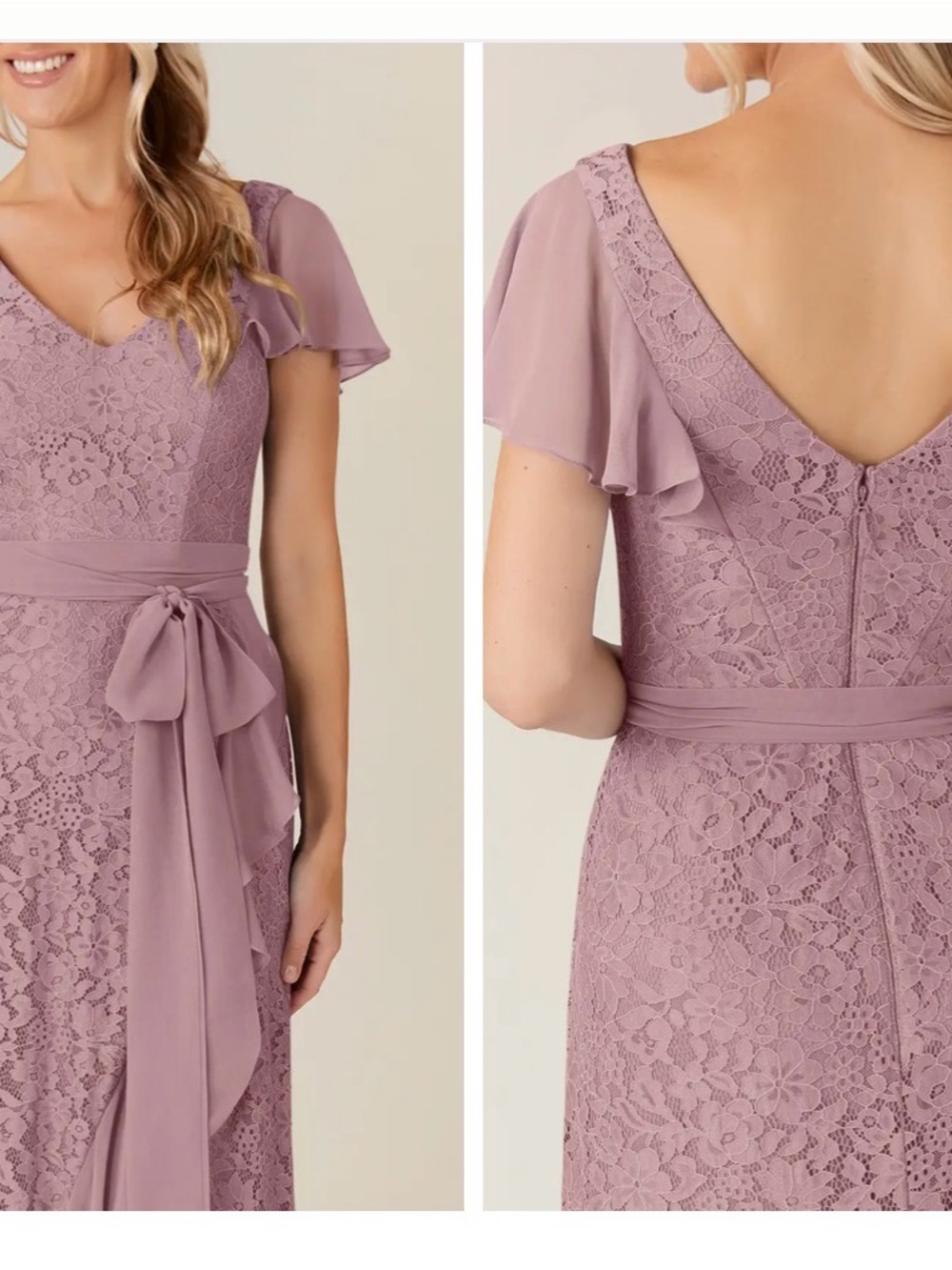 Lace Flutter Sleeve V-Neck Dress in Dusty Rose- Azazie